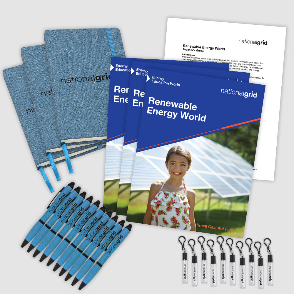 Sustainability Renewable Energy World Kit includes journals, pens, straws, teaching guide and booklets